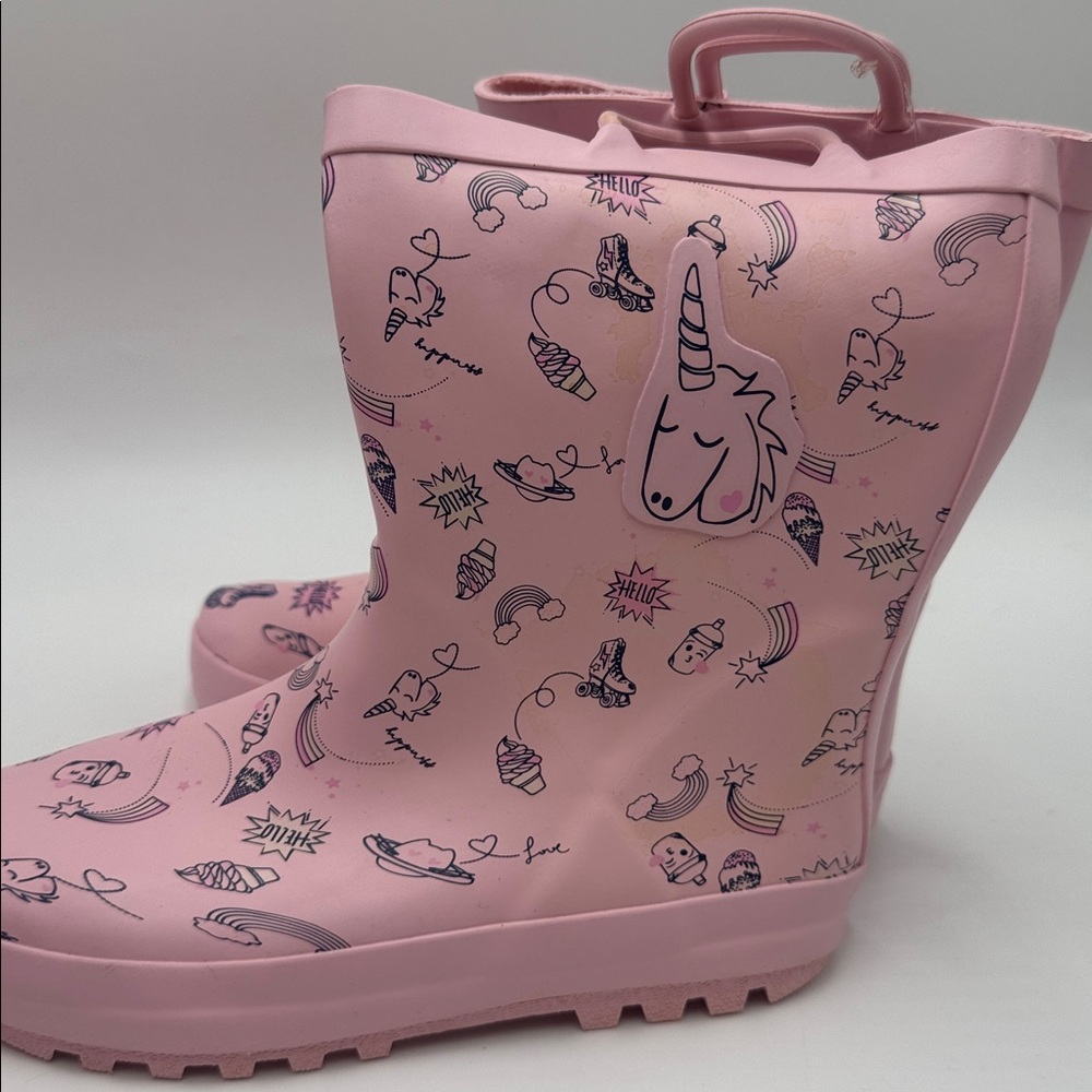 KomfysMe Girls Unicorn Rain Boots Pink Doodle Print Waterproof Size 13 - Picture 4 of 4